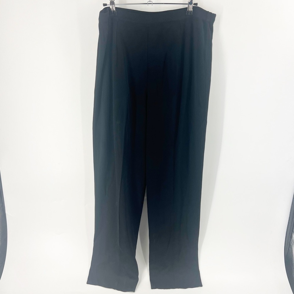 ✅MING‎ WANG BLACK ELASTIC WAIST STRAIGHT LEG PANTS SIZE LARGE
